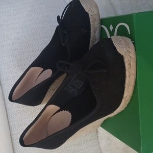 J CREW ESPADRILLE WEDGE,BLK, 9M